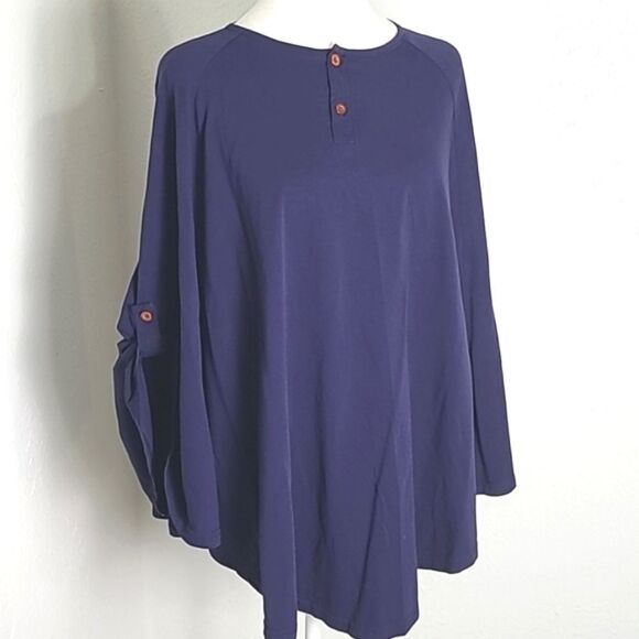 Kate Kasin T-Shirt Cape, Navy Blue with Red Buttons, One Size - Picture 1 of 8